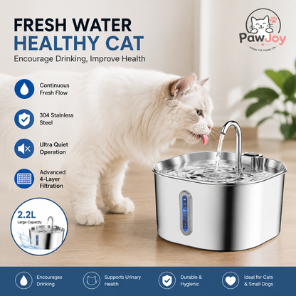 2.2L 5V USB Stainless Steel Cat Water Fountain Automatic Pet Water Auto Cat Drinking Fountain Dog Dispenser Drinker Bowl