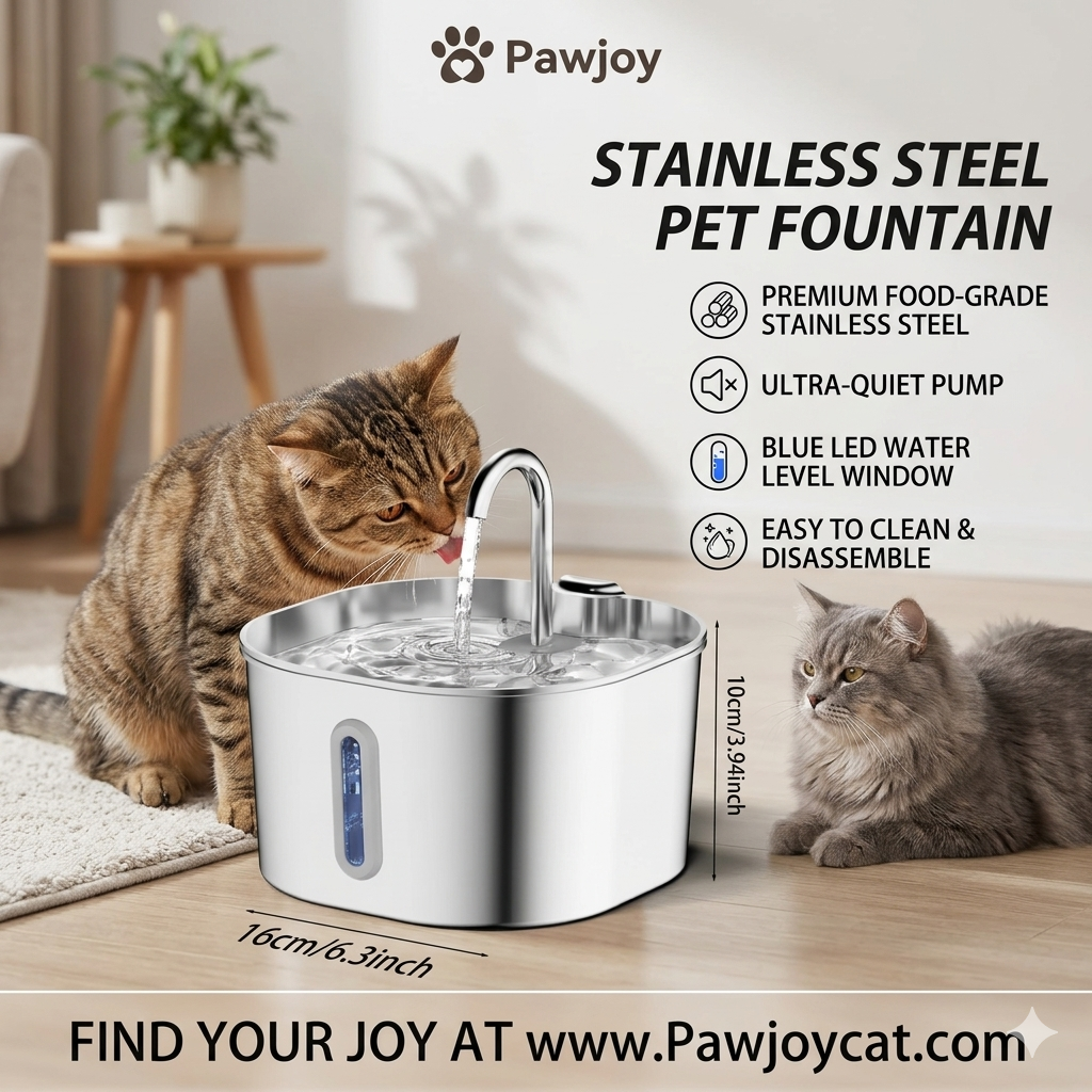 2.2L 5V USB Stainless Steel Cat Water Fountain Automatic Pet Water Auto Cat Drinking Fountain Dog Dispenser Drinker Bowl