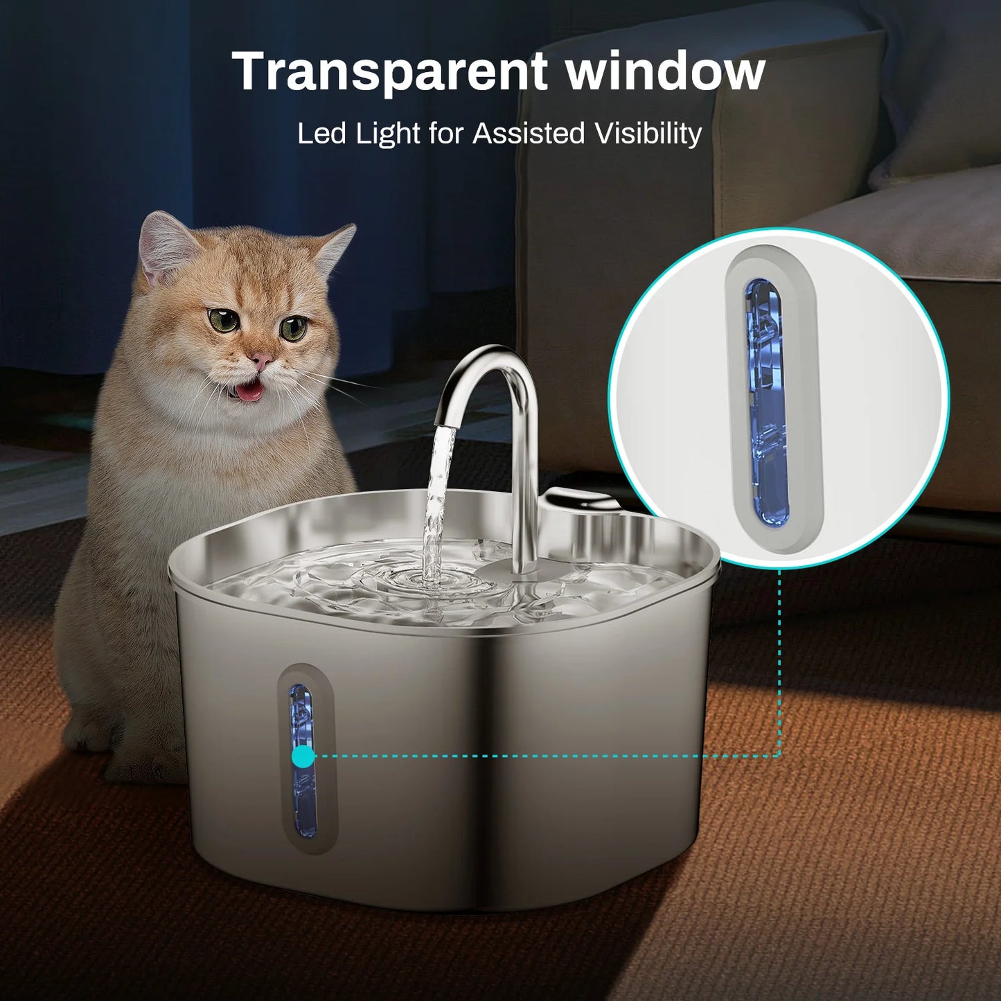 2.2L 5V USB Stainless Steel Cat Water Fountain Automatic Pet Water Auto Cat Drinking Fountain Dog Dispenser Drinker Bowl